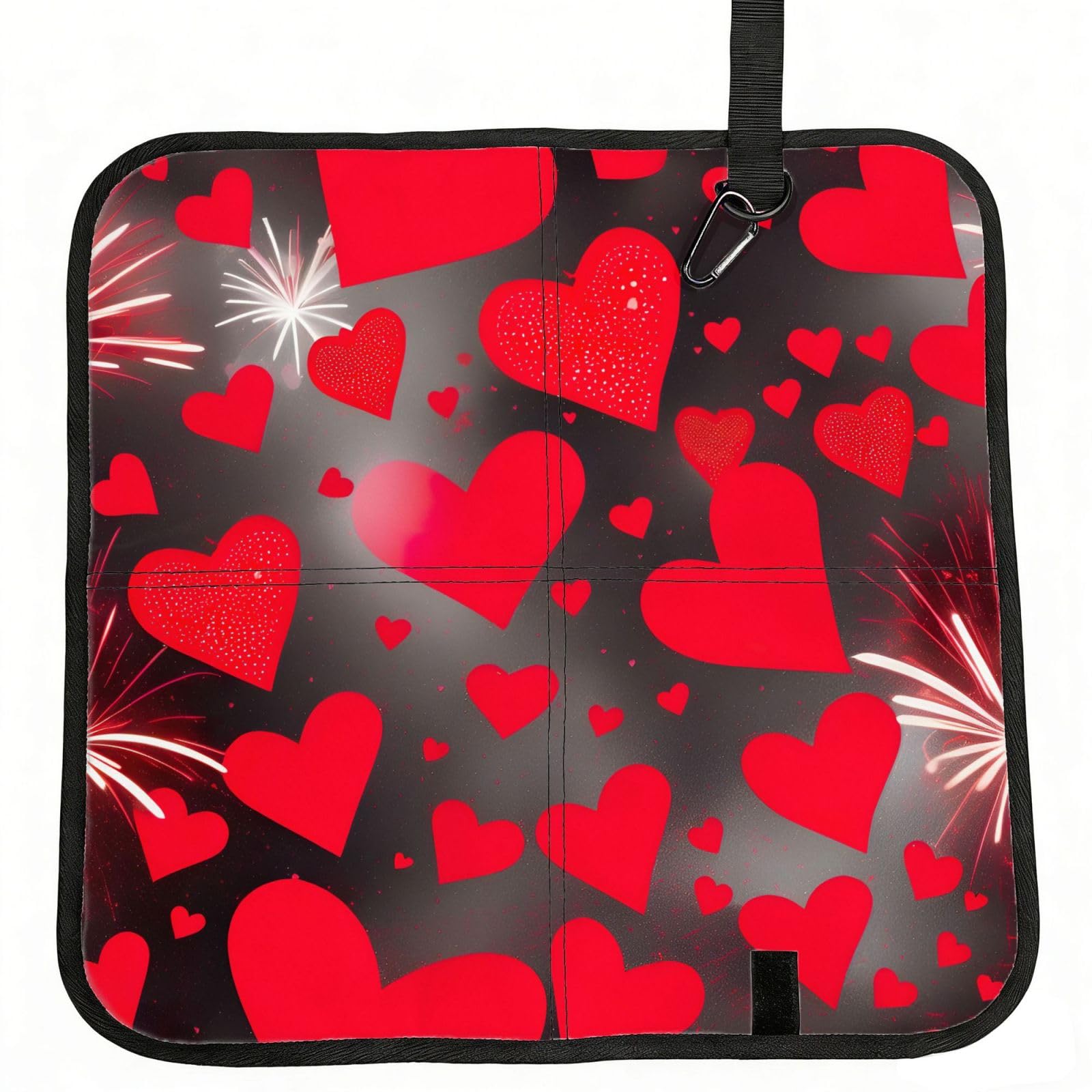 UVBDF Red Hearts Firework Print Outdoor Sitting Cushion Folding Seat Pad Compact Portable Picnic Bench Cushion Mat
