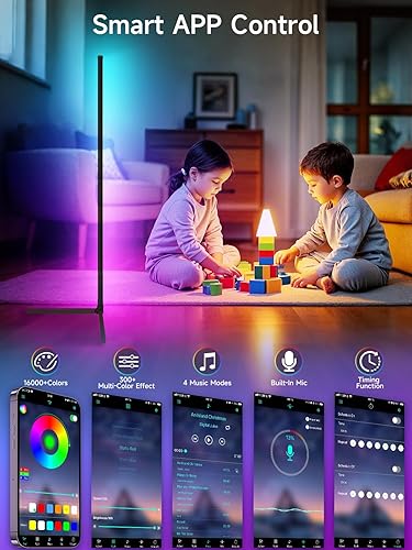 Miniatura 3 de Lámpara de pie de esquina, lámpara de esquina LED RGB con sincronización de música, aplicación inteligente y control remoto, luz ambiental que
