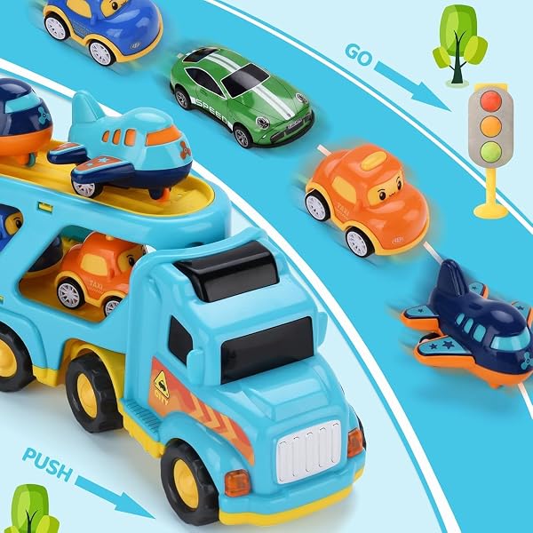 TOSUTO Jouet Garage Voiture pour Enfants,Jeu de véhicules pour Enfants avec Son et lumière,5 en 1 Jouet de Camion pour Enfant,Véhicule de Transport,Éducatifs Cadeau pour 2-6 Ans Enfants Garçons Filles - 5