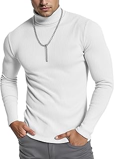 Men's Ribbed Turtleneck Slim Fit Pullover Casual Long Sleeves Basic Top