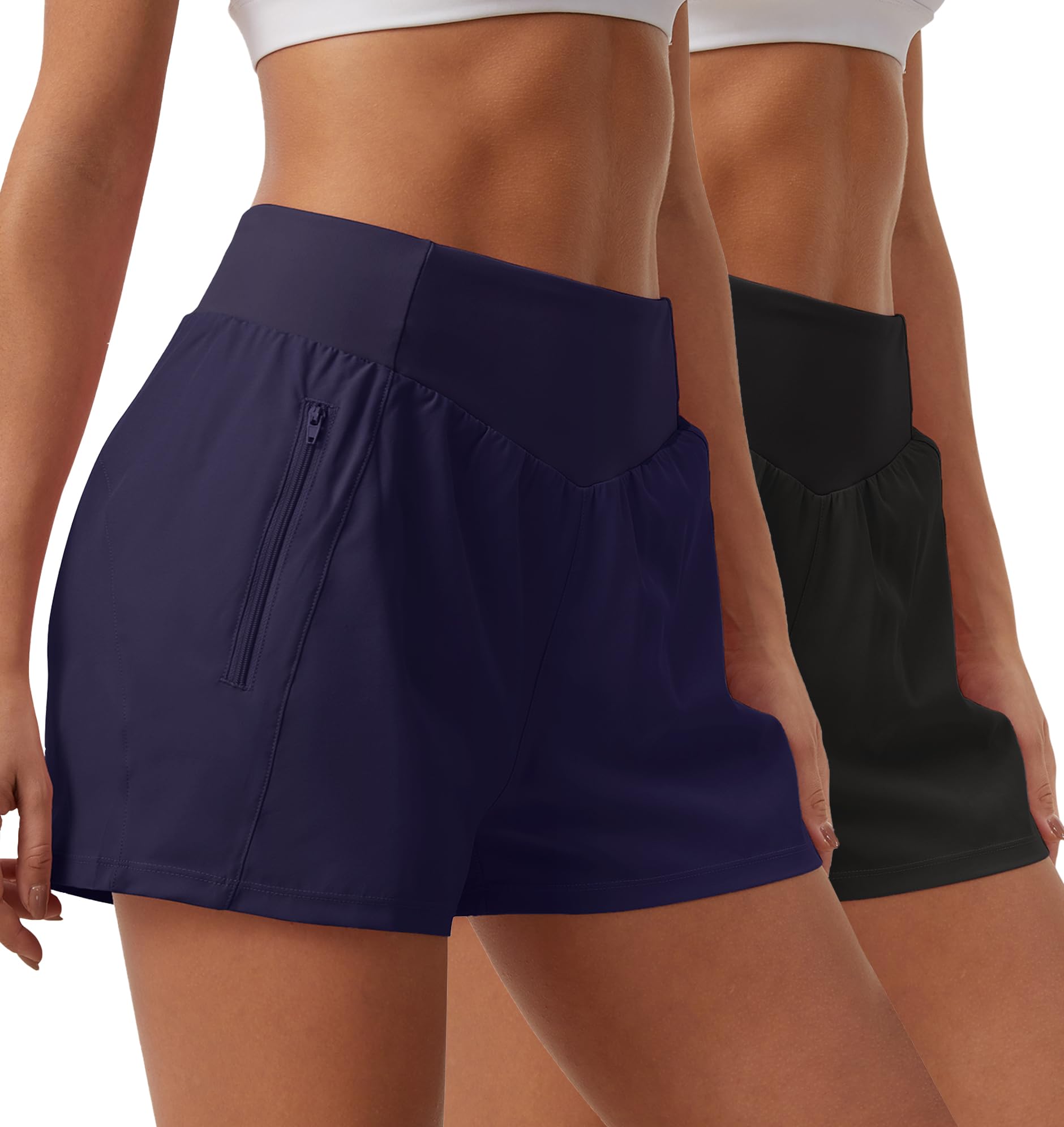 SILKWORLD Womens Running Shorts with Zipper Pockets Summer Cool Athletic Gym Workout Shorts
