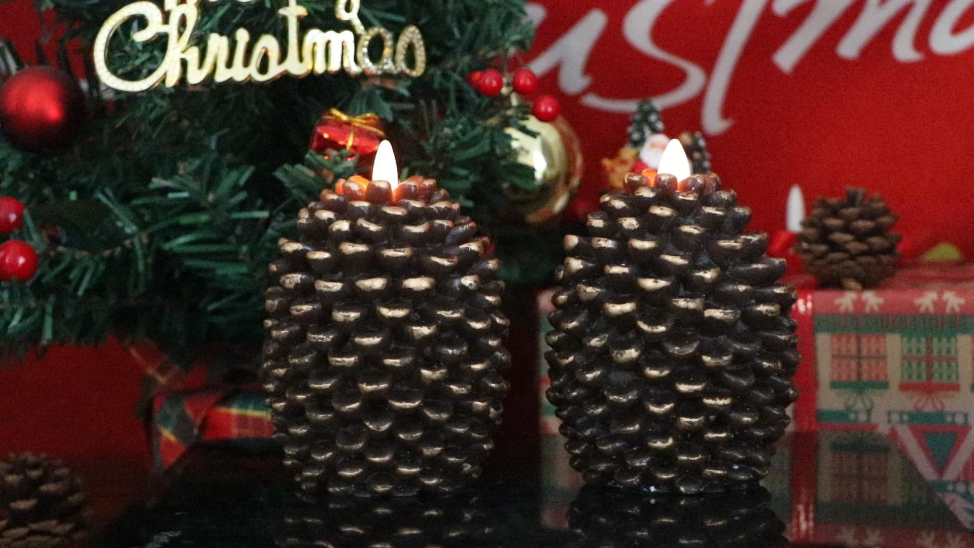 Image of Wondise Flameless Candles with Timer, Battery Operated Flickering Wick Real Wax Pine Cone Candles for Holiday Indoor Decoration, Set of 2, Brown(D3.5 x H4.7 Inch)