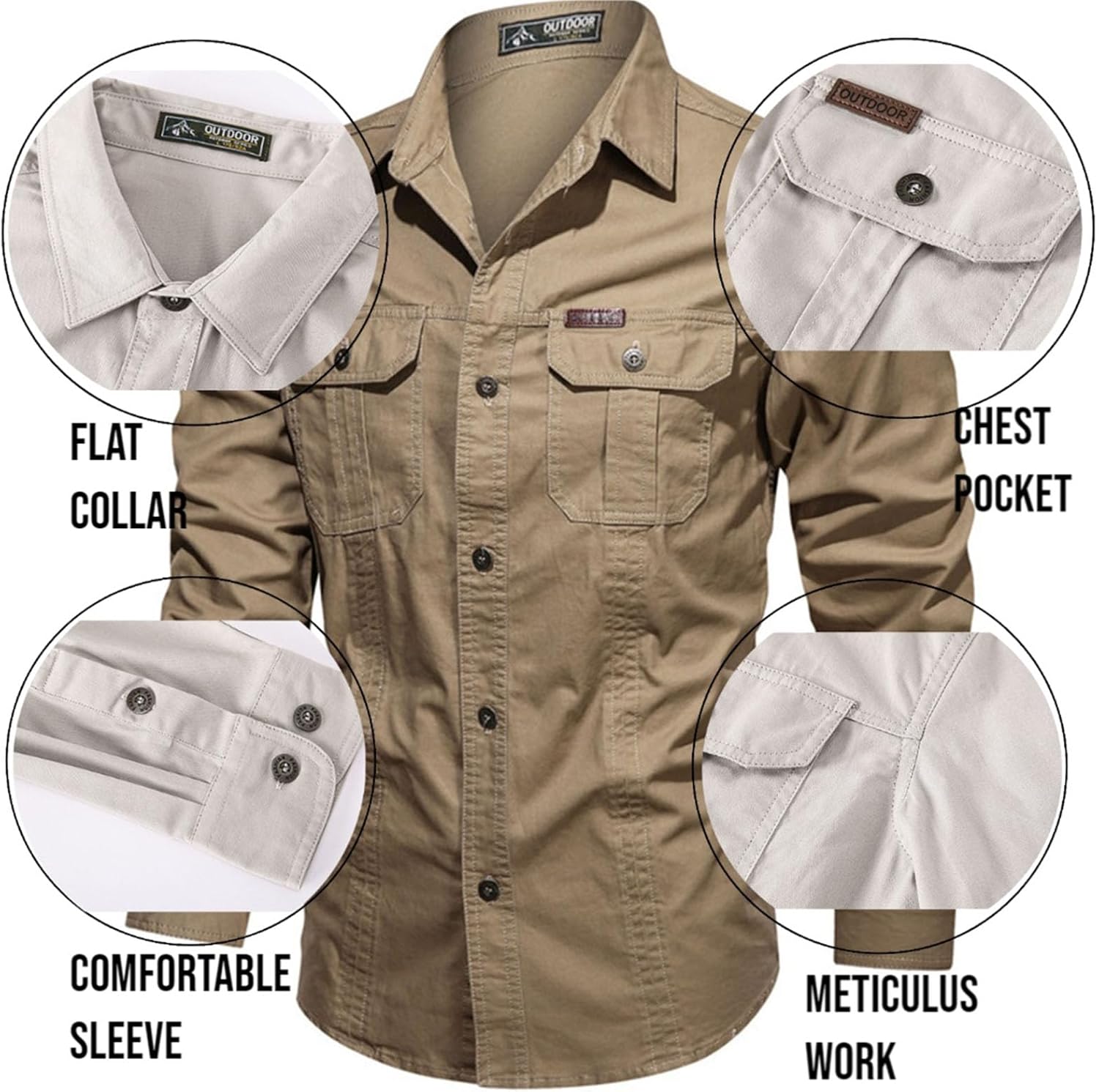 Chaos World Men's Wok Shirt Long Sleeve Button Down Shirts Two Chest Pockets Workwear Casual Office Shirt - Image 3