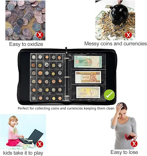 Miniatura 4 de 15 hojas de páginas de suministros para colección de monedas, 5 tamaños para coleccionar monedas, página de bolsillo con fundas estándar de 9