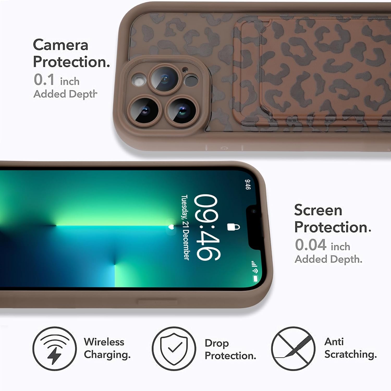 MOWIME Compatible with iPhone 13 Pro Max Case with Card Holder, Cheetah Print Shockproof Soft TPU Protective Cover Women Girls, Anti Scratch Wallet Case for iPhone 13 Pro Max 6.7 Inch, Brown - Image 4