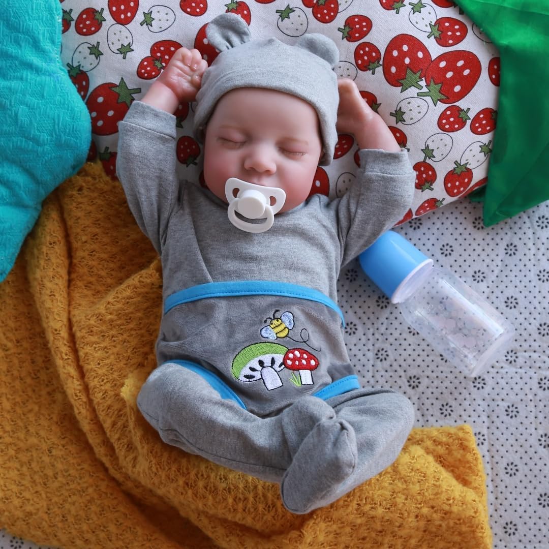 Bambole Reborn in Silicone Morbido 17 Pollici 48cm Realistica Bambole Che Sembra Vera Maschio Neonato con Gli Occhi Chiusi Bambino Ragazzo