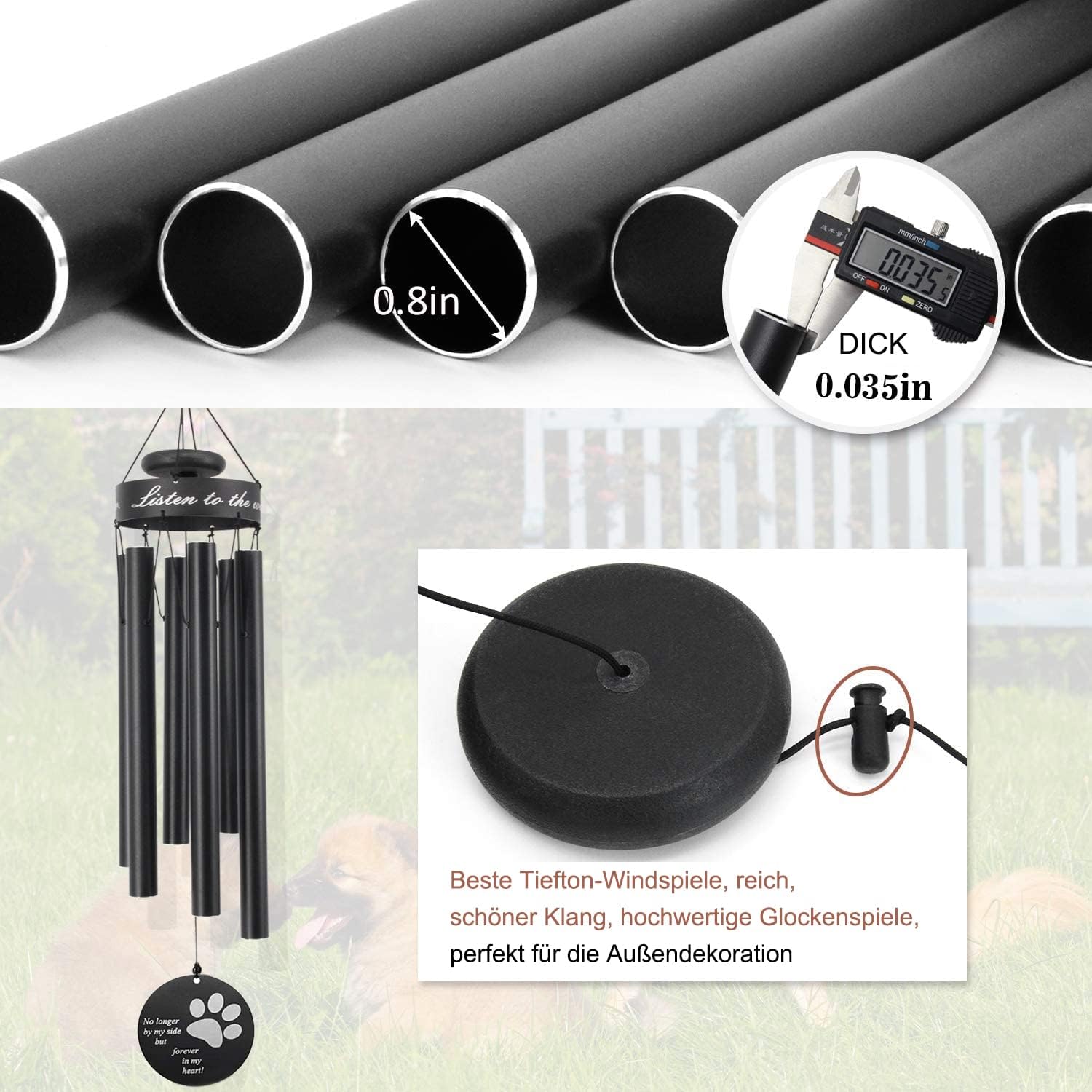 Pet Memorial Wind Chime, 30 Inches Paw Print Pet Remembrance Gift to Honor and Remember a Dog, Cat, or Other Pet, Premium Metal Wind Chime, Black - Image 5