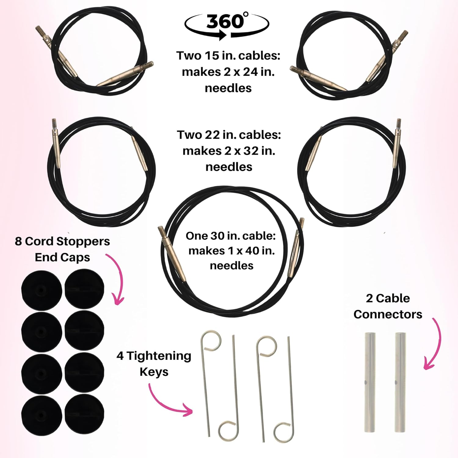 Lykke Umber 5 in. Complete Set US 4, 5, 6, 7, 8, 9, 10, 10.5, 11, 13, 15, 17 Interchangeable Circ. Knitting Needles for DK, Worsted, Super Chunky Yarn, Birch, 5 Cords, Umber DM Case, Project Bag