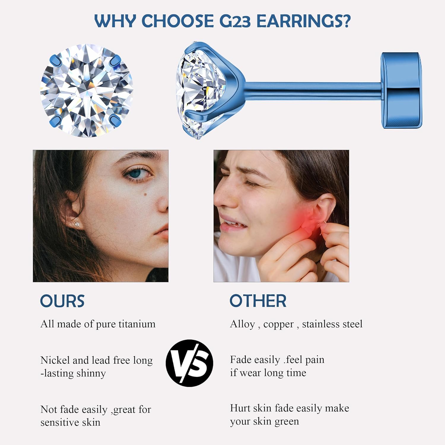 ZDE Titanium Women Flatback Earrings Cubic Zirconia Silver Stud Earrings Flat Back CZ Earrings Hypoallergenic Cartilage Flatback Earring Tragus Helix Tragus Conch Piercing 3mm/4mm/5mm - Image 3