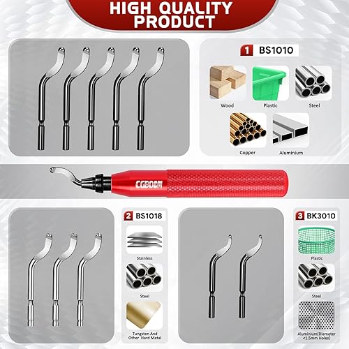 Miniatura 6 de CGBOOM Herramienta de desbarbado con 10 cuchillas HSS (acero) adicionales en 3 modos y 1 mango de aluminio, funciona en metal, plástico, resina,