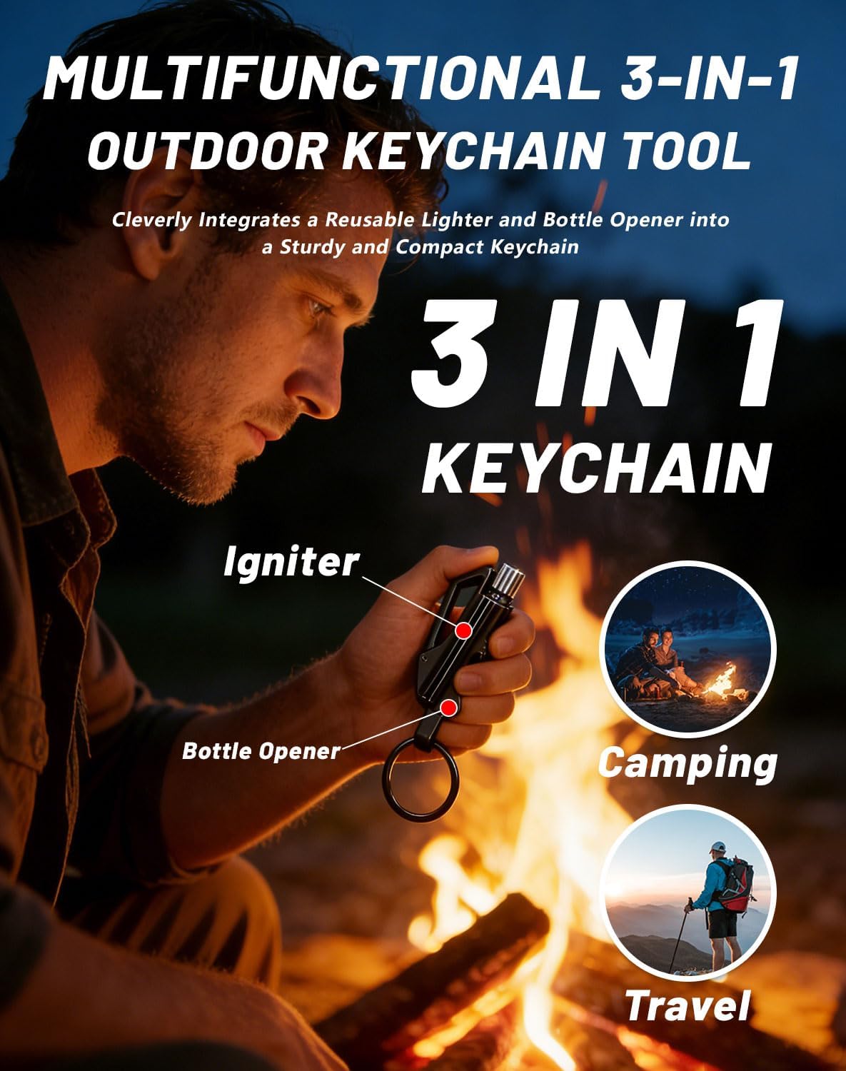 Lighter, Match, 2026 New 3 in 1 Lighter, with Multitool Keychain Bottle Opener, Waterproof Reusable Matchstick, for Outdoor Camping Hiking (Set)