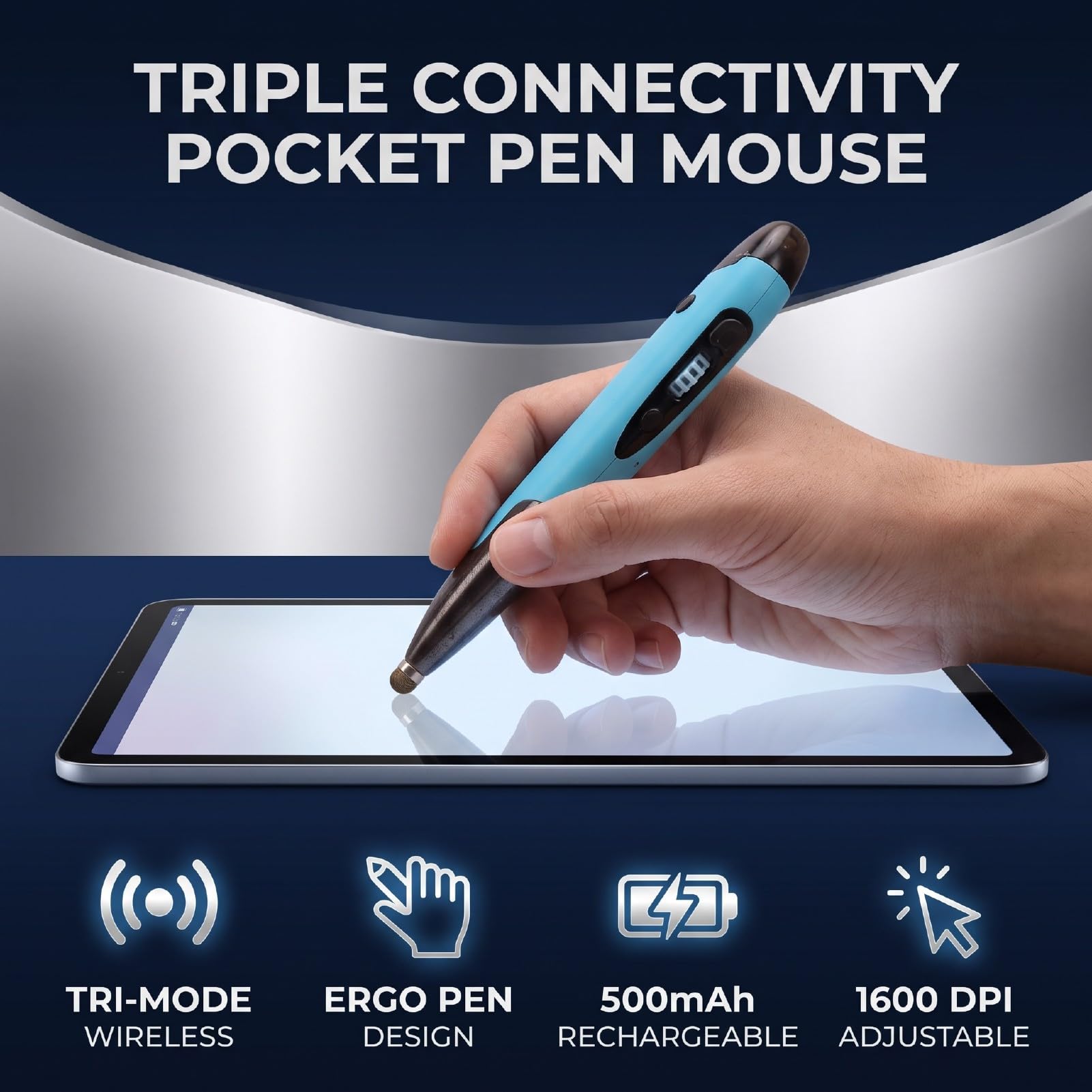 VBESTLIFE Ratón Tipo Lápiz Inalámbrico con 1600 dpi y Bluetooth 5.0 (Blue)