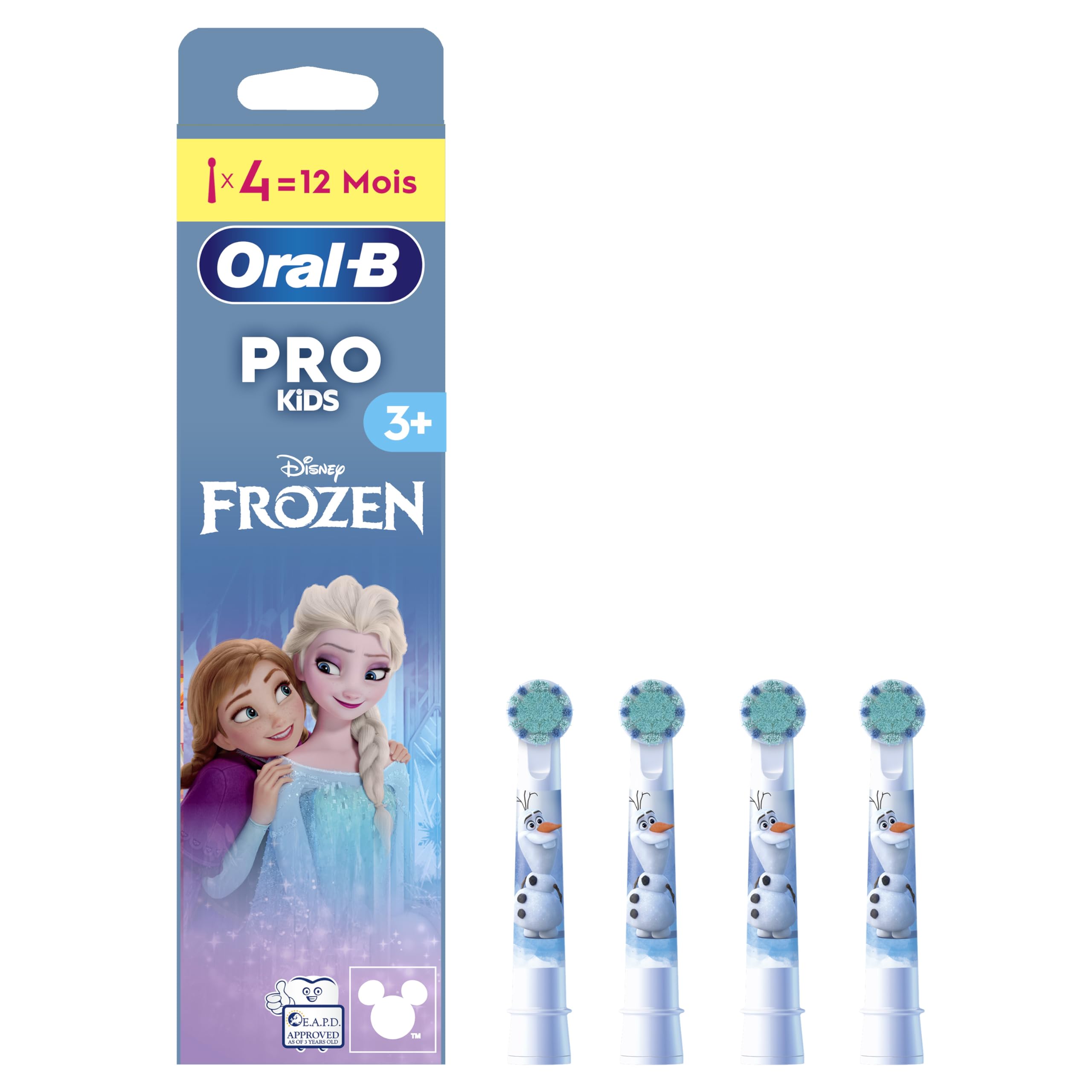 Oral-B Pro Kids Electric Toothbrush Head, with Disney Frozen Characters, Extra Soft Bristles, for Ages 3+, Pack of 4 Toothbrush Heads, White