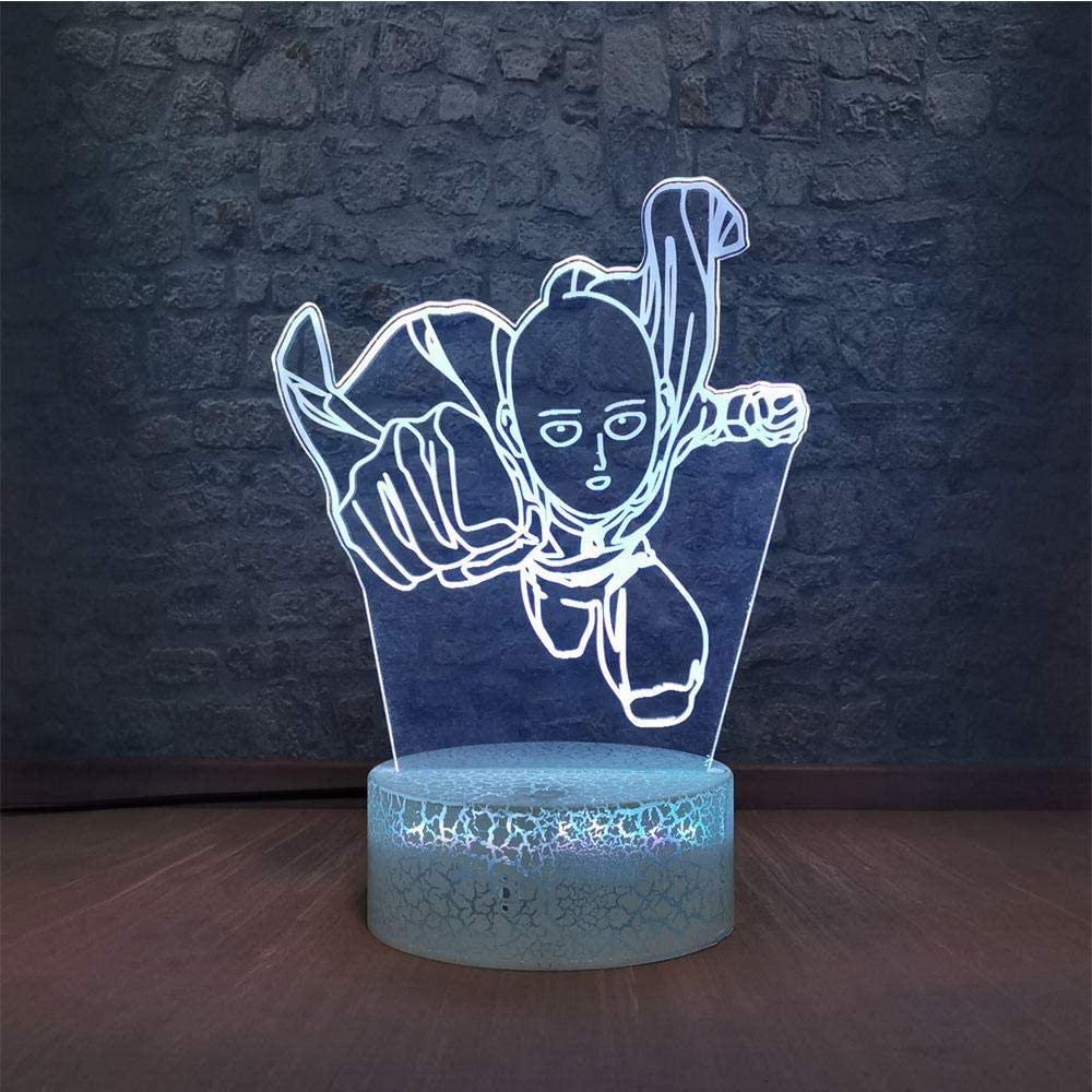 3D Illusion Lamp LED Night Light One Punch Man Saitama Anime Japan Hero White Crack Creative Base Bulb Teenage Desk Lamp Decor Boys Lava Gift