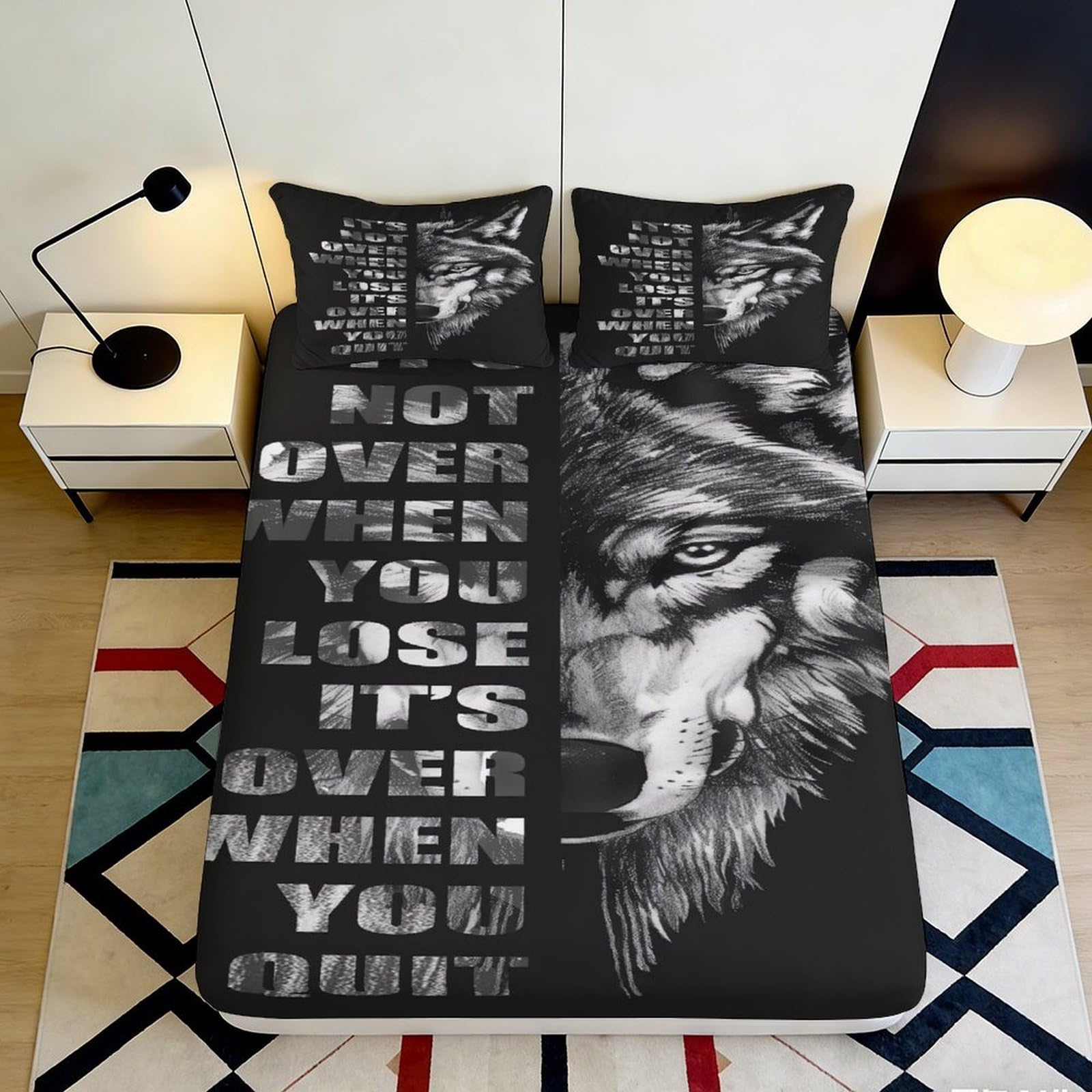 3D Printed Motivational Lion Fitted Sheet Microfiber Deep Pocket Non-Slip Bedding Set Lion Mattress Fitted Cover Elastic Hem Washable for Adults Teens 90x200x25cm