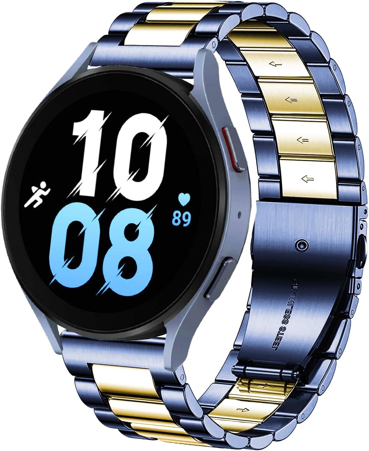 DEALELE Bands Compatible with Samsung Galaxy Watch 7 / FE / 6/6 Classic / 5/5 Pro / 4/4 Classic/Galaxy 3 41mm, 20mm Stainless Steel Metal Replacement Strap for Women Men (Blue/gold)