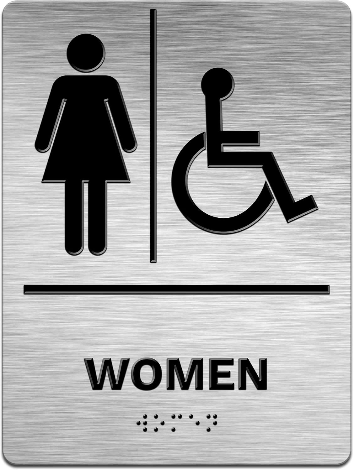 Modern Office Business Restroom Sign - Women's Handicap - 6"x8" Brushed Steel Look - ADA Compliant