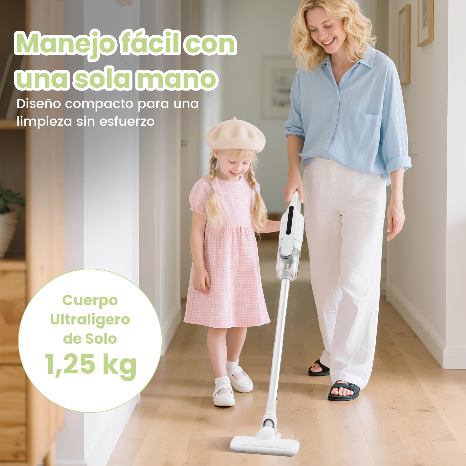 Suirviz U5PRO Aspiradora sin Cable 28000Pa, Escoba Aspiradora Ligera Vertical y de Mano, Filtro HEPA Lavable, Sistema Antienredos, para Suelos Duros, Mascotas, Hogar y Coche