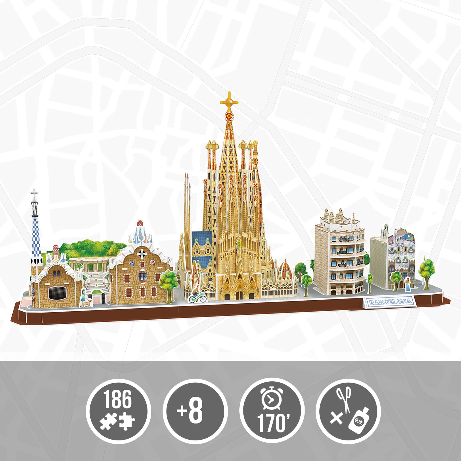 Puzzle 3D - Barcelona Cityline | Puzzle 3D Niños Y Adultos | Maquetas para Montar Y Construir | Puzzles 3D | Maquetas para Construir Adultos Y Niños | 186 Piezas | Regalo Niño 8 Años