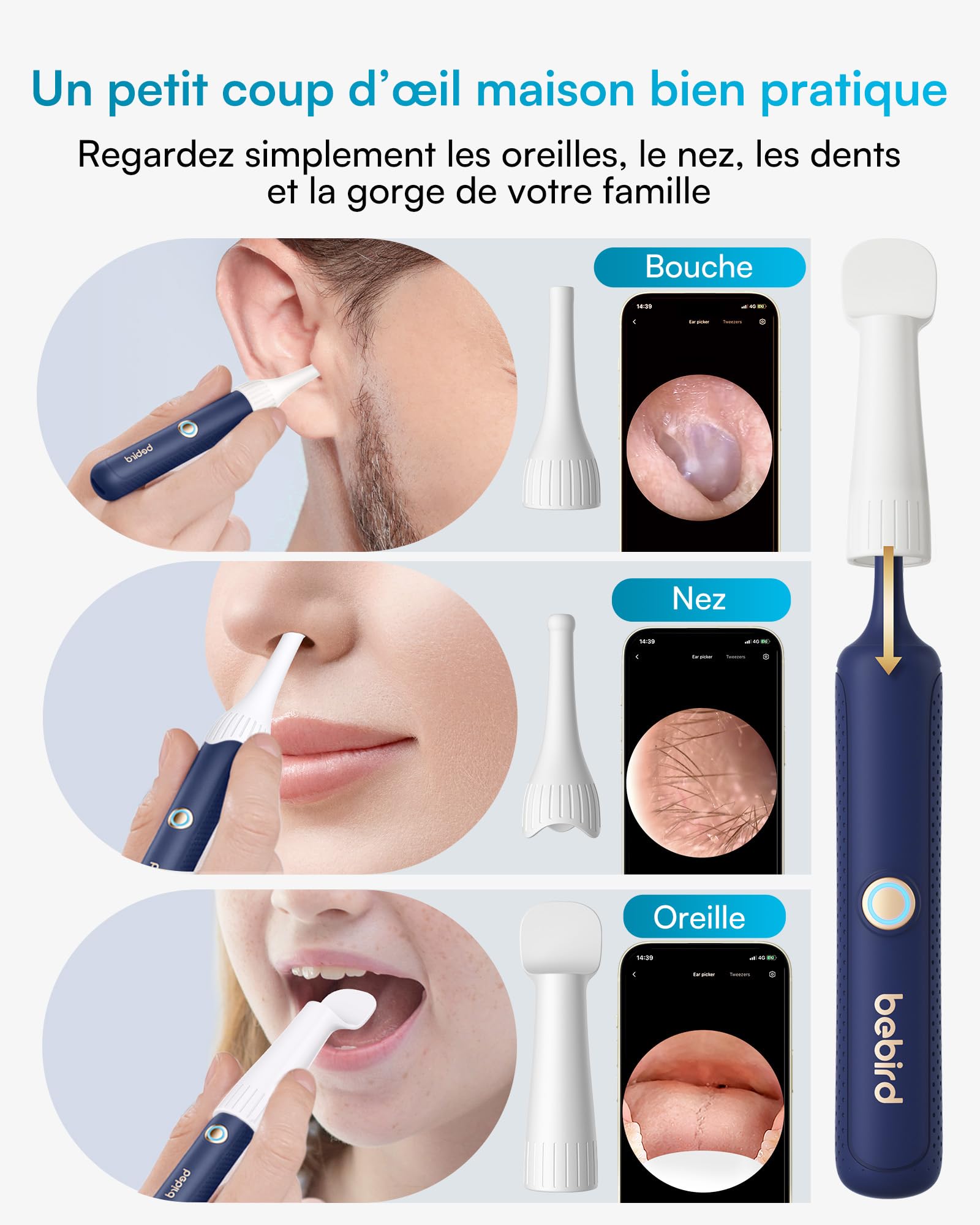Nettoyeur Oreille Camera 1920P HD Flexible Otoscope avec Pince, Cure Nettoyant Oreille, Outil de Nettoyage d'oreille