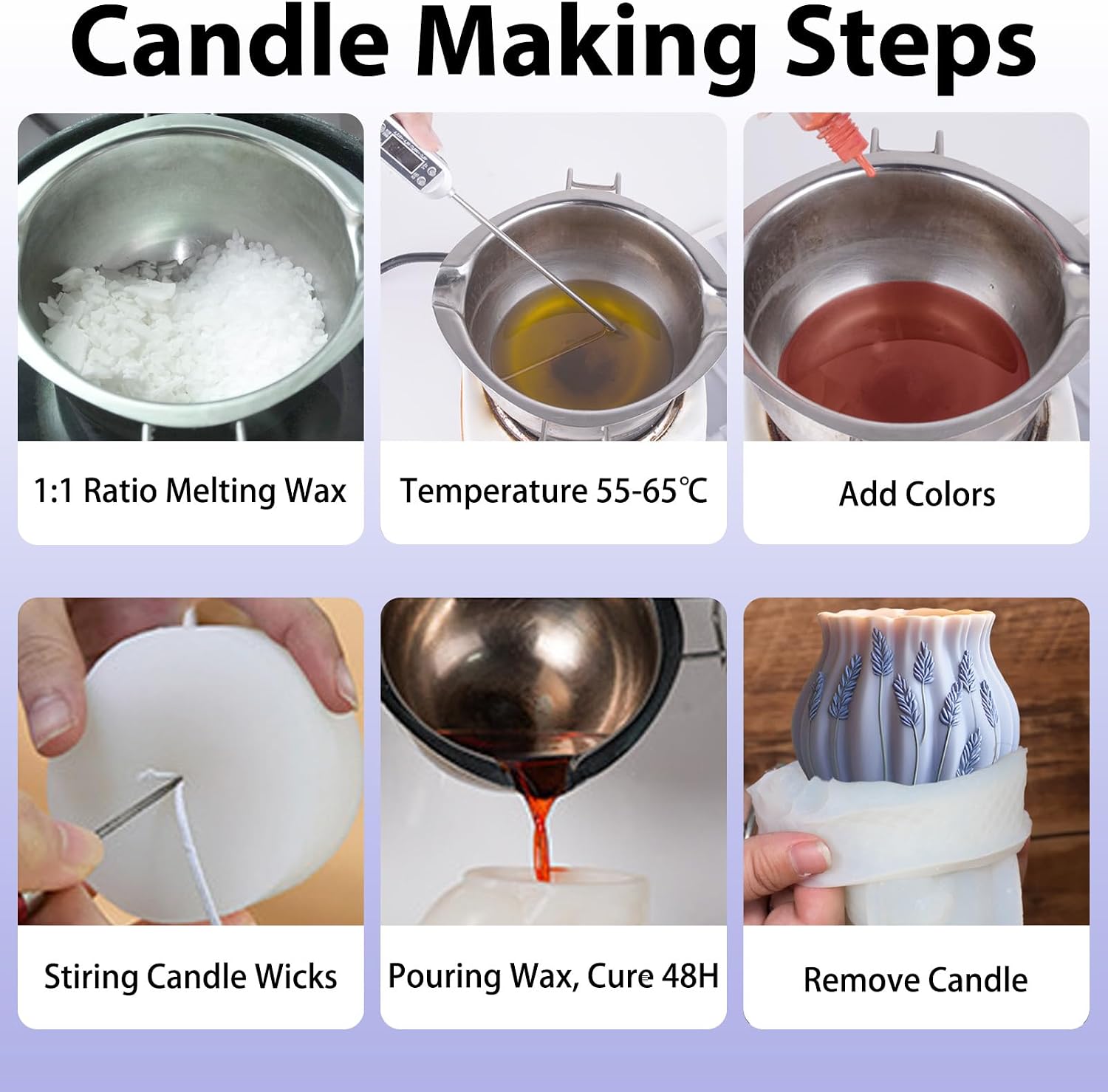 2 Pack Elegant Lavender Embossed Candle Molds, 3D Flower Pillar Silicone Candle Mold, Resin Casting Silicone Mold for Home Decor, Soap & Candle Making Craft Mold