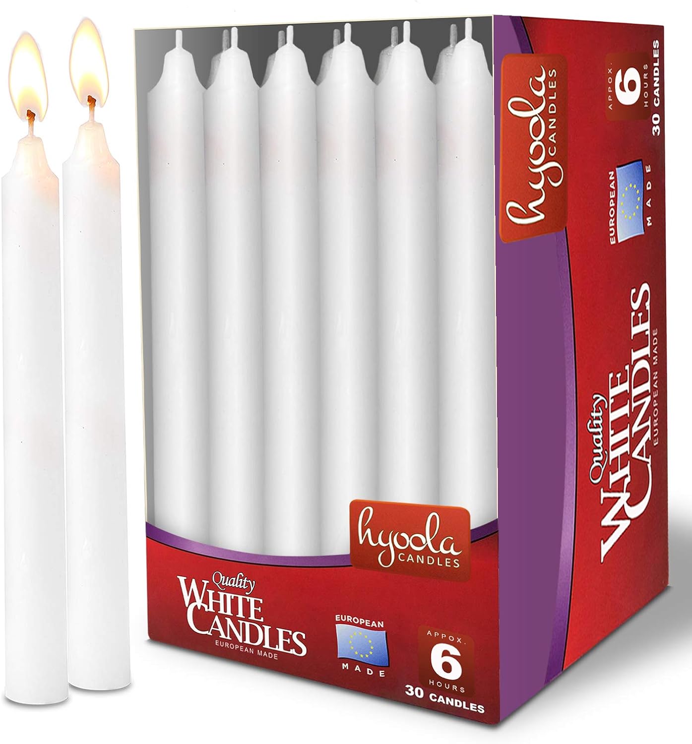 Hyoola Taper Candles White 30 Pack European Candles 6 Hour