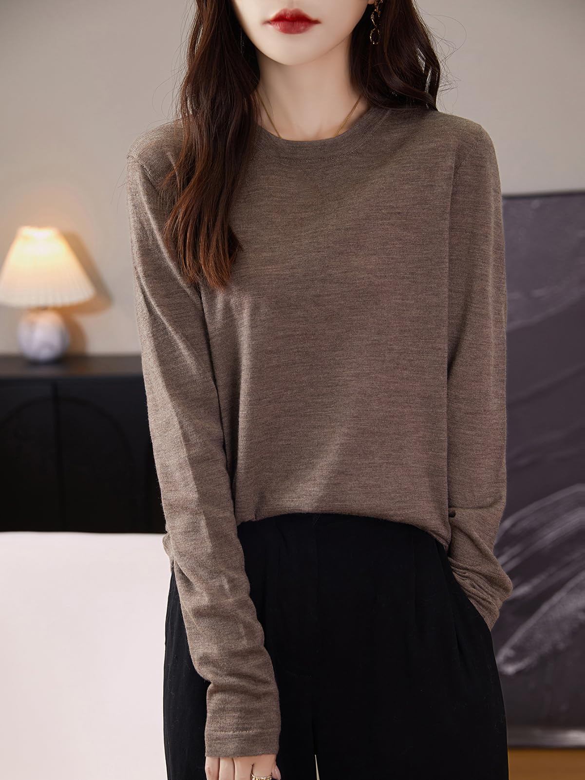 Chanyarn Donna 100% Lana Merino Maglie Termiche Maglietta Girocollo Manica Lunga Viaggio Escursionismo T-Shirt Termiche Base Layer