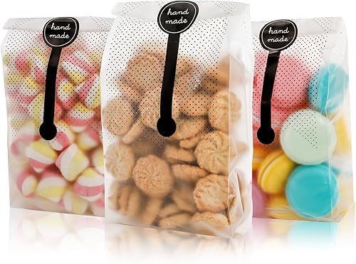 Miniatura 7 de Jucoan 200 bolsas de plástico translúcido para galletas con 200 calcomanías, 3.5 x 9 pulgadas, bolsas de celofán para cupcakes, muffins, chocolate,