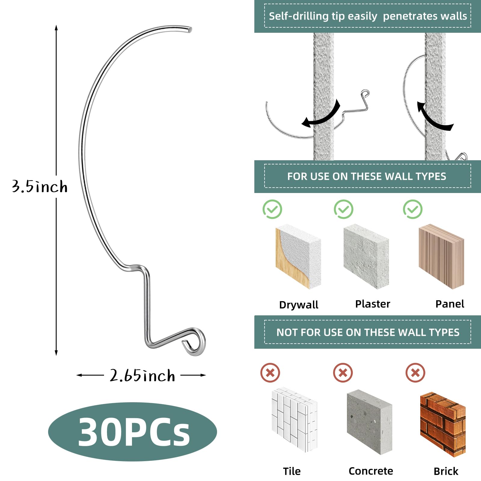 JOAWSOME 40-Pack Picture Hanger Super Hooks – Heavy Duty Holds Up To 100 Lbs – Damage-Free For Drywall, Wood, & Gypsum – Ideal For Frames, Mirrors, Art, Clocks & Planters