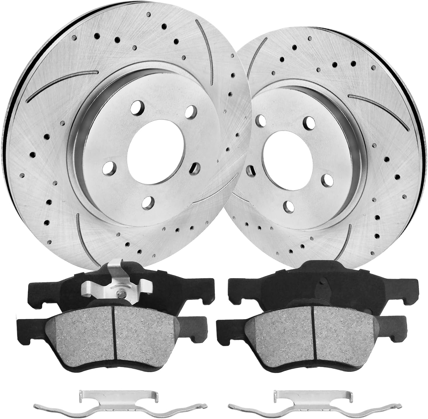 Front Vented Brake Pads and Rotors Kit Compatible with 2005-2010 Ford Escape, 2005-2010 Mercury Mariner, 2005-2006&2008-2011 Mazd Tribute, Automotive Replacement Brake Kit for 302.9mm(11.9in)