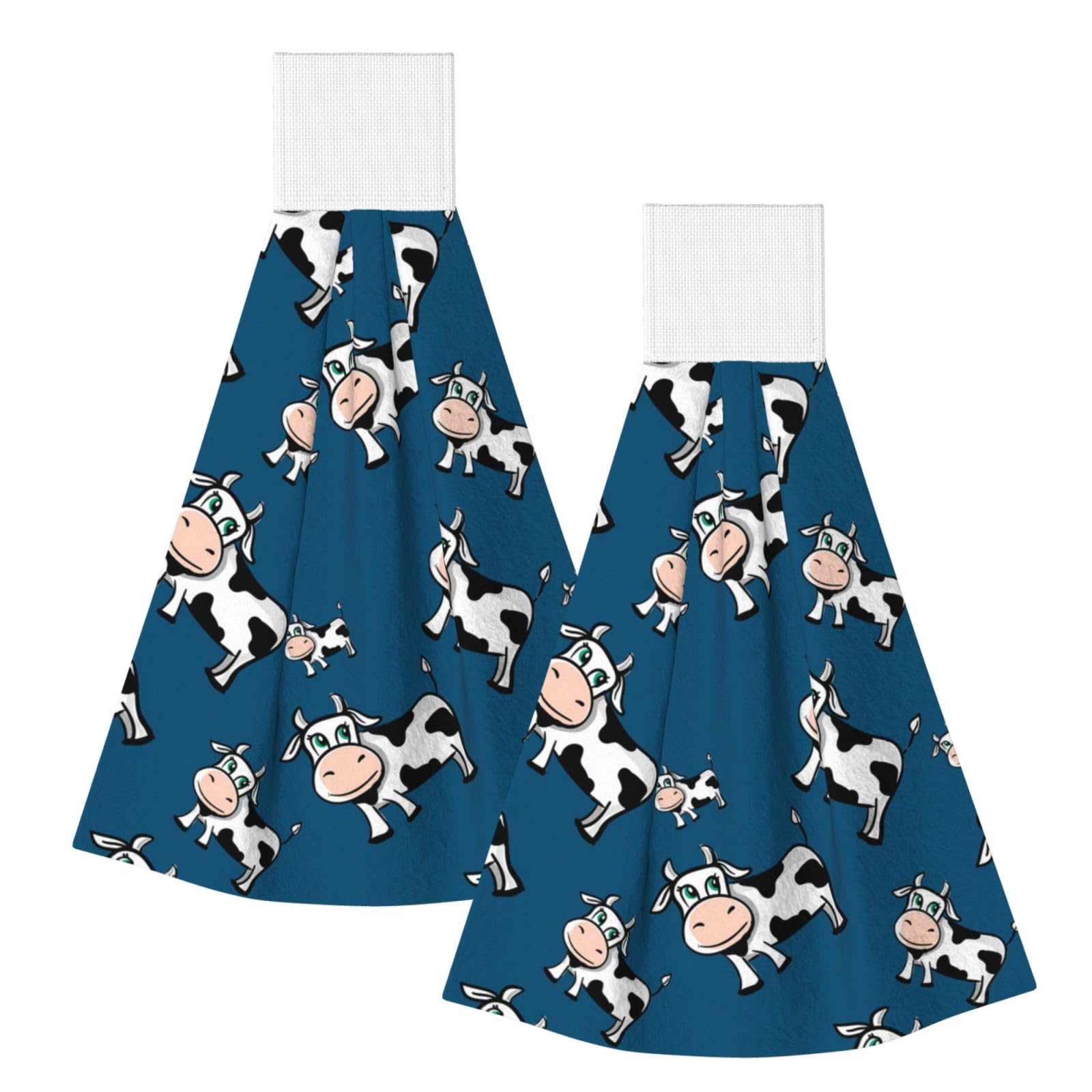 DOPKLNA Cows, 2 Pcs Hanging Coral Fiber Hand Towels for Bathroom, Absorbent Kitchen Towels