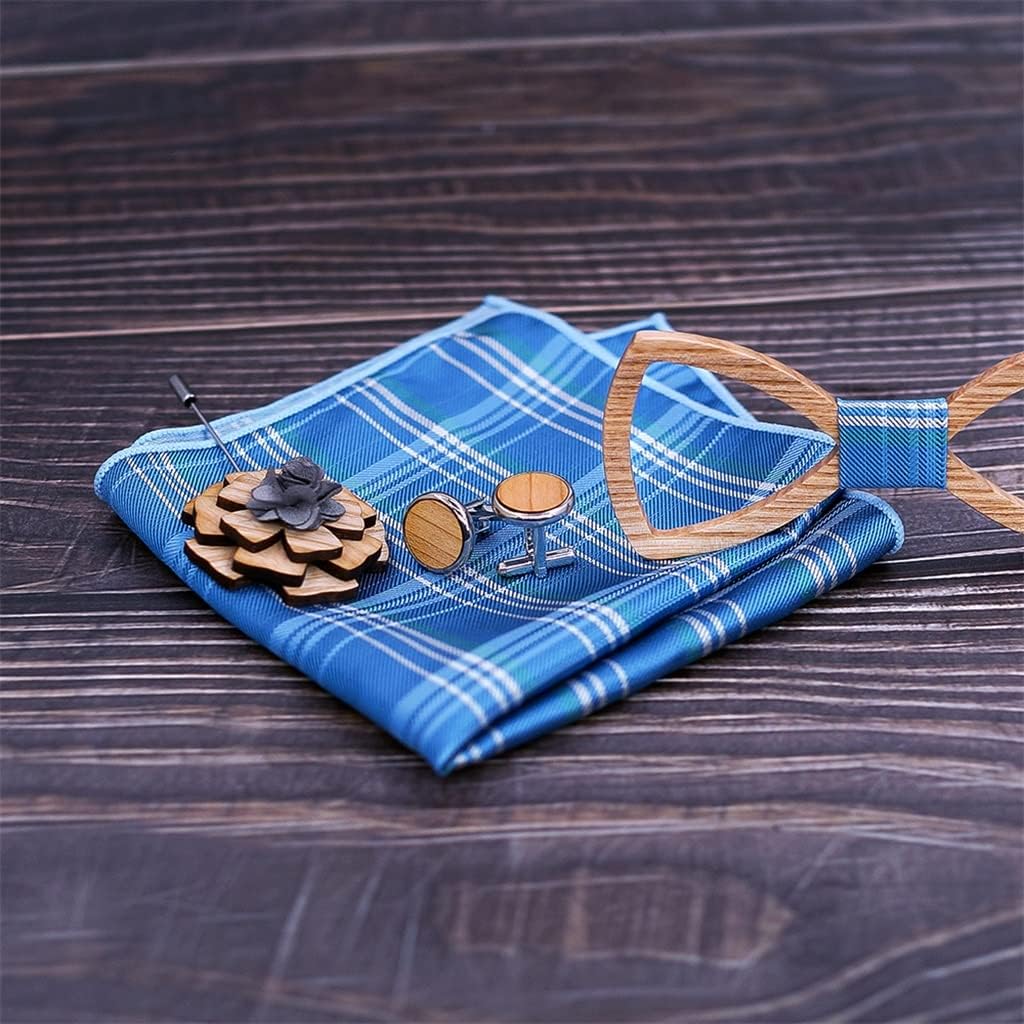 Wooden Tie Cufflinks Square Bow Wedding Dinner Handmade Set