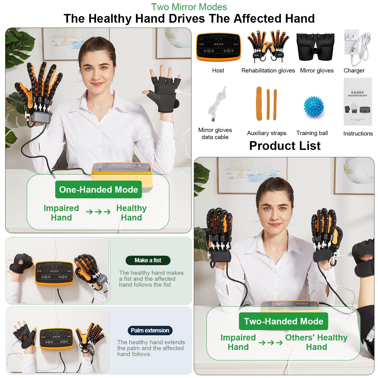 Mano Función Rehabilitación Robot Guantes, Aparato de Rehab de Manos para Artrosis, Dedos Rehabilitación Trainer Guantes de Fisioterapia para Ejercicios de Flexión y Extensión(Size:M,Color:A)