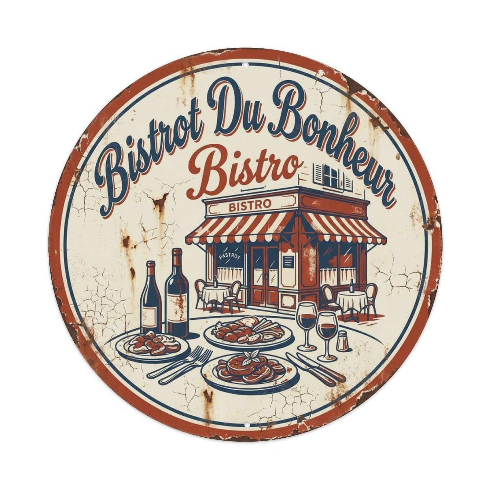 Bistrot Du Bonheur French Bistro Quote Enamel Metal Tin Sign