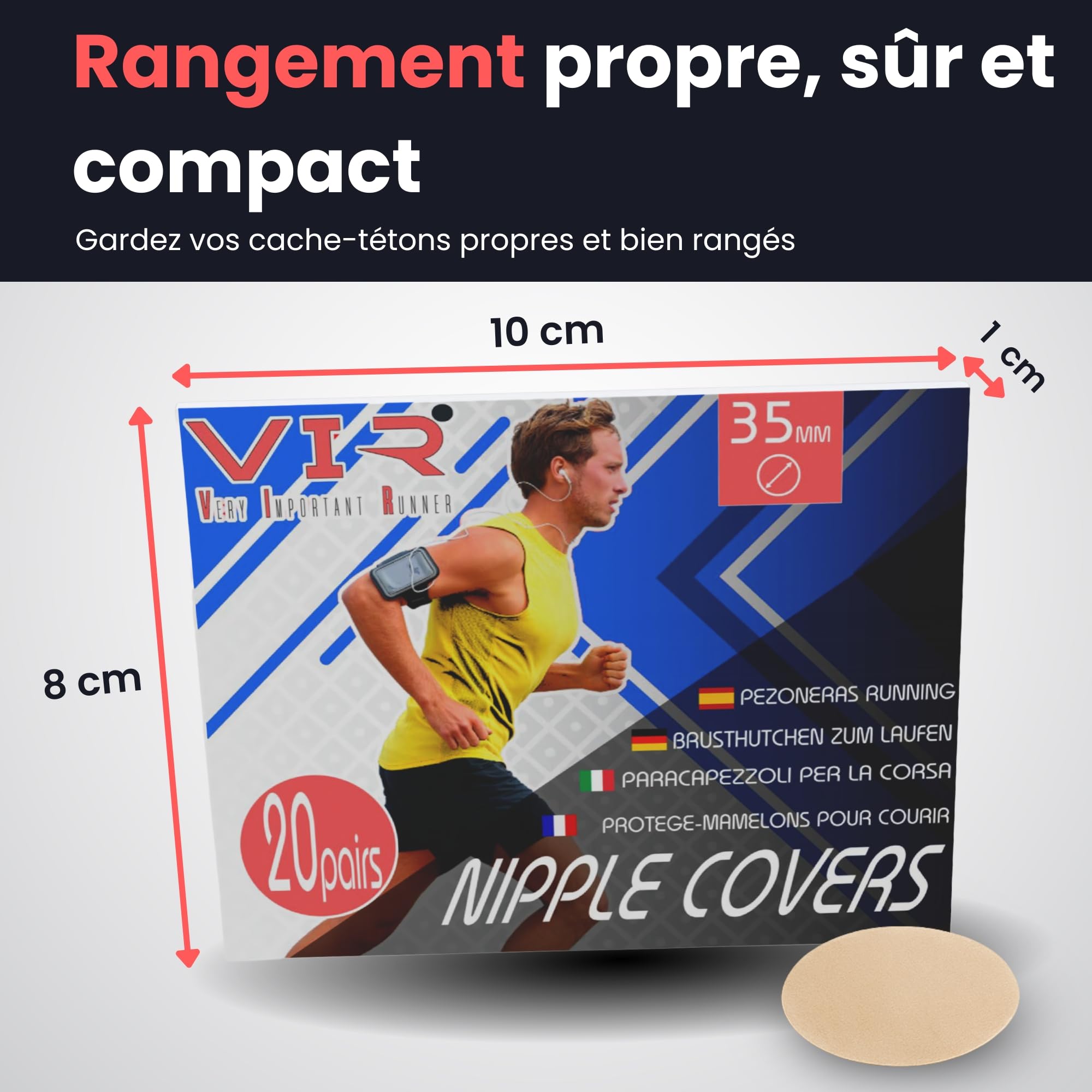 Protège Mamelon Running Homme 35mm Jetable Adhésif Résistant Cœur Doux