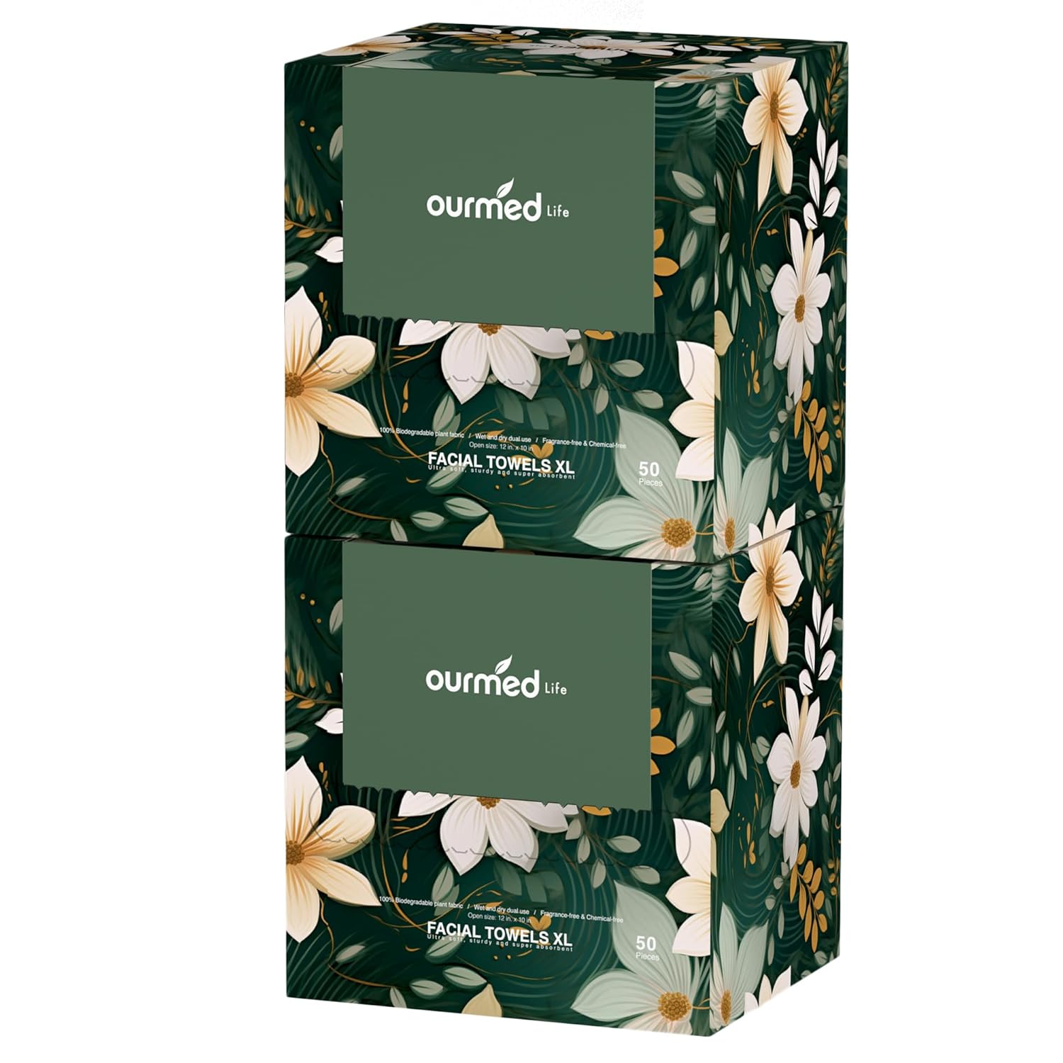 Ourmed Life Disposable Face Towels, Clean Facial Wash Cloth without Lint, Biodegradable Cleansing Dry Wipes, Skincare and Makeup Remover Towels for Sensitive Skin (Unscented, 100Count, Pack of 1)