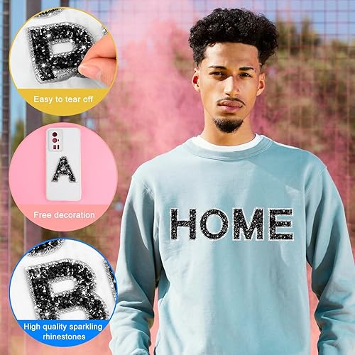 Miniatura 5 de 46 piezas de calcomanías de letras con diamantes de imitación, parches de letras para planchar con números brillantes para planchar, diamantes de
