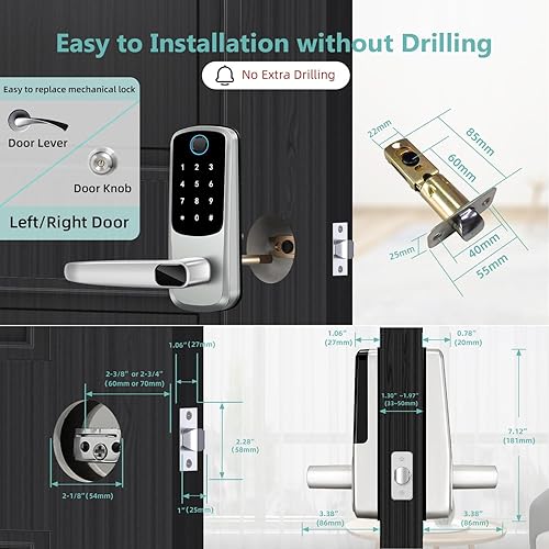 Miniatura 7 de Cerradura de manija de puerta inteligente, cerradura de puerta con teclado mejorado con asa, cerradura de puerta de entrada sin llave con control de