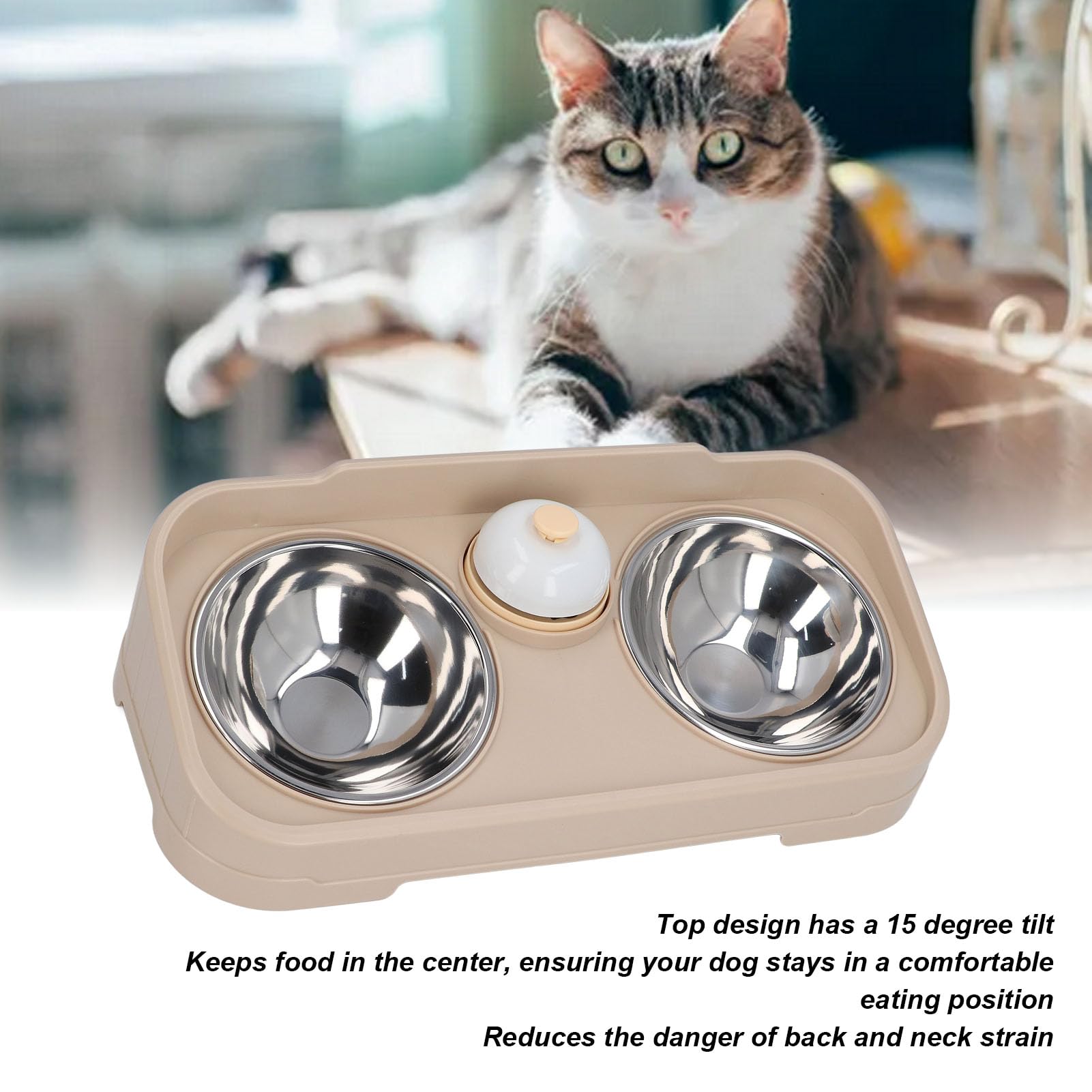 Juego de Cuencos Dobles para Perros, Cuencos extraíbles de Acero Inoxidable para Agua y Comida con Fondo Antideslizante y Soporte Elevado, Cuencos elevados para Perros y Gatos