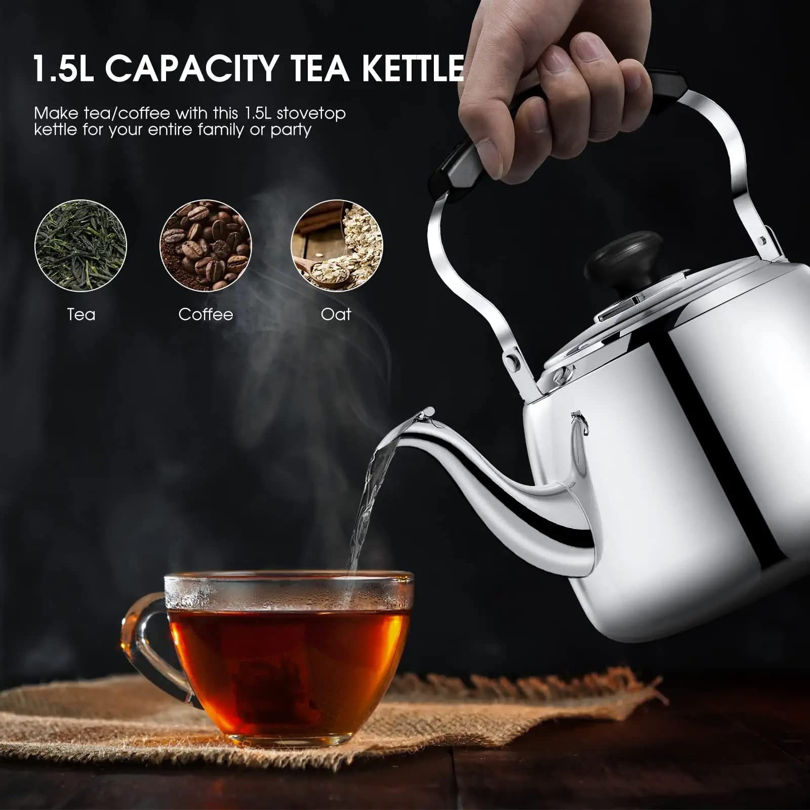 Whistling Kettle, 3.5L Stainless Steel Teakettle Teapot, Induction Stovetop Kettle, for Gas Stove or Induction Hob Fast Boiling Heat Water Tea Pot, Flat Bottom General Purpose Kettle Green