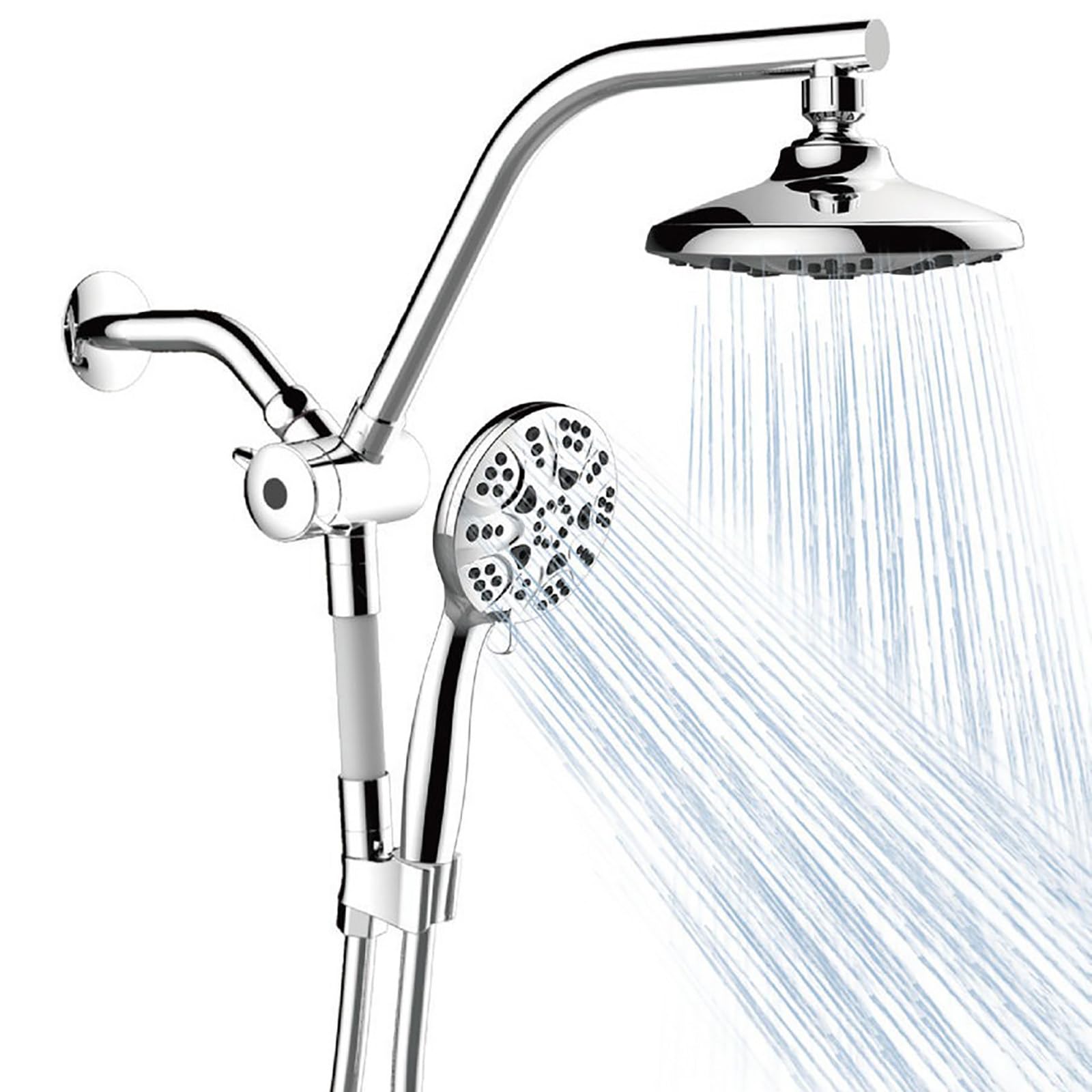 Función 5+6 Cabezal de Ducha con Varilla de Extensión, Estilo Americano Alcachofa de Ducha con Manguera la Pared con Alcachofa Ducha Rociador para Ducha Rociador de Ducha Cromo