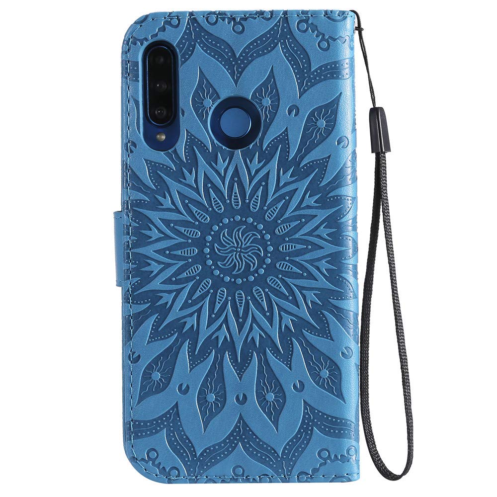 Custodia Portafoglio Premium In PU Leather Per Huawei P30 Lite – Flip Con Magnete, 3 Slot Carte E Supporto (Motivo Mandala Blu) - 2