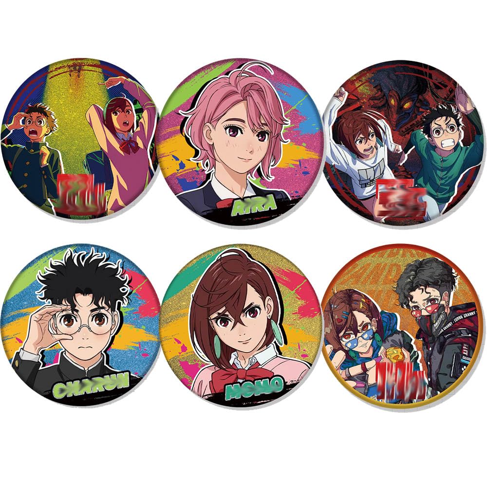 JUSONGKWCP Dan Da Dang Tinplate Badge, 6 Pieces AyaseMomo ShiratoriAira Figure Brooch, Anime Cool Pins, Metal, Dandadans Cosplay Accessories