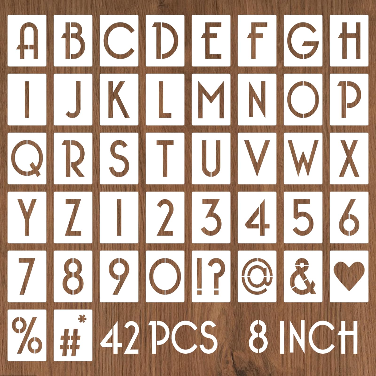 YEAJON 8 Inch Letter Stencils and Numbers, 42 Pcs Alphabet Drawing Stencils, Reusable Plastic Craft Templates for Painting on Wood, Wall, Fabric, Rock