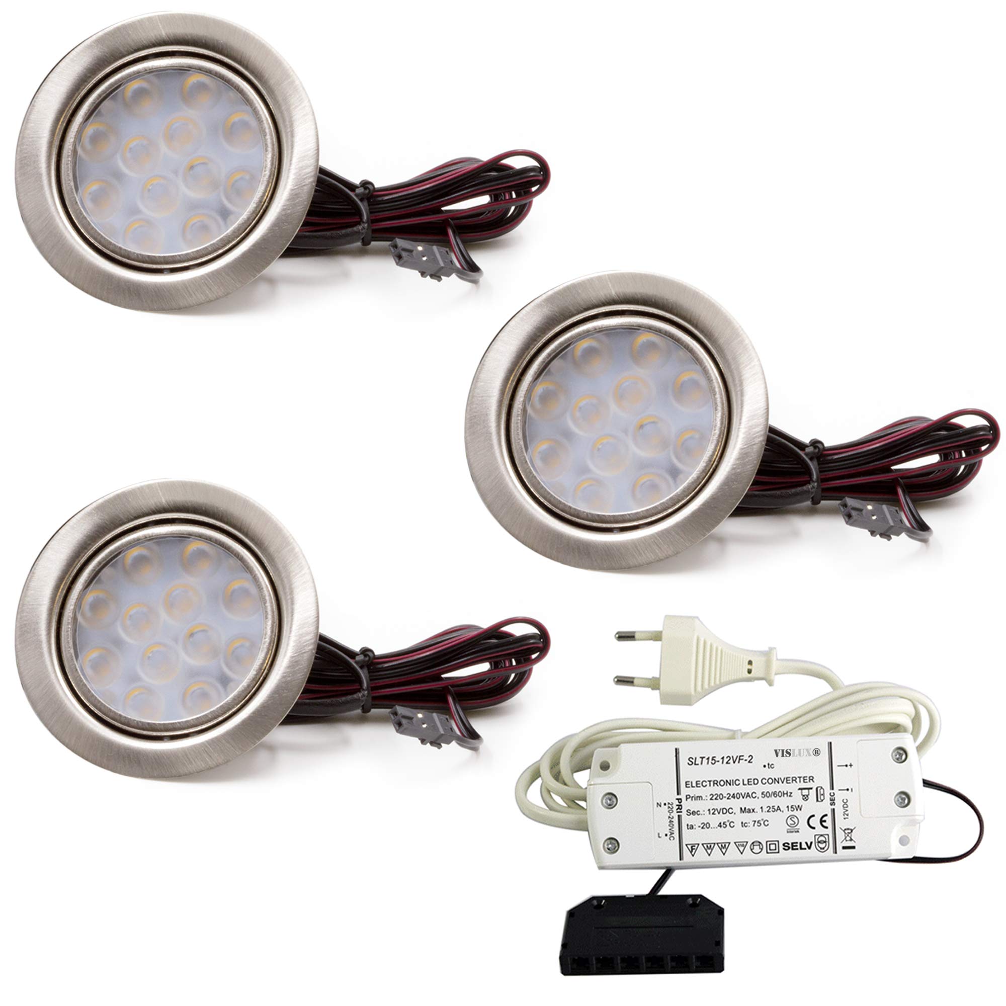 YindaLux Spot LED Encastrable, Spot LED 12V 3000K Blanc Chaud Dimmable, 3W Extra Plat Spot Encastrable, Trou 55-58mm Aluminium Plafonnier Spot Avec Câble De 2m, Lot De 4, Noir