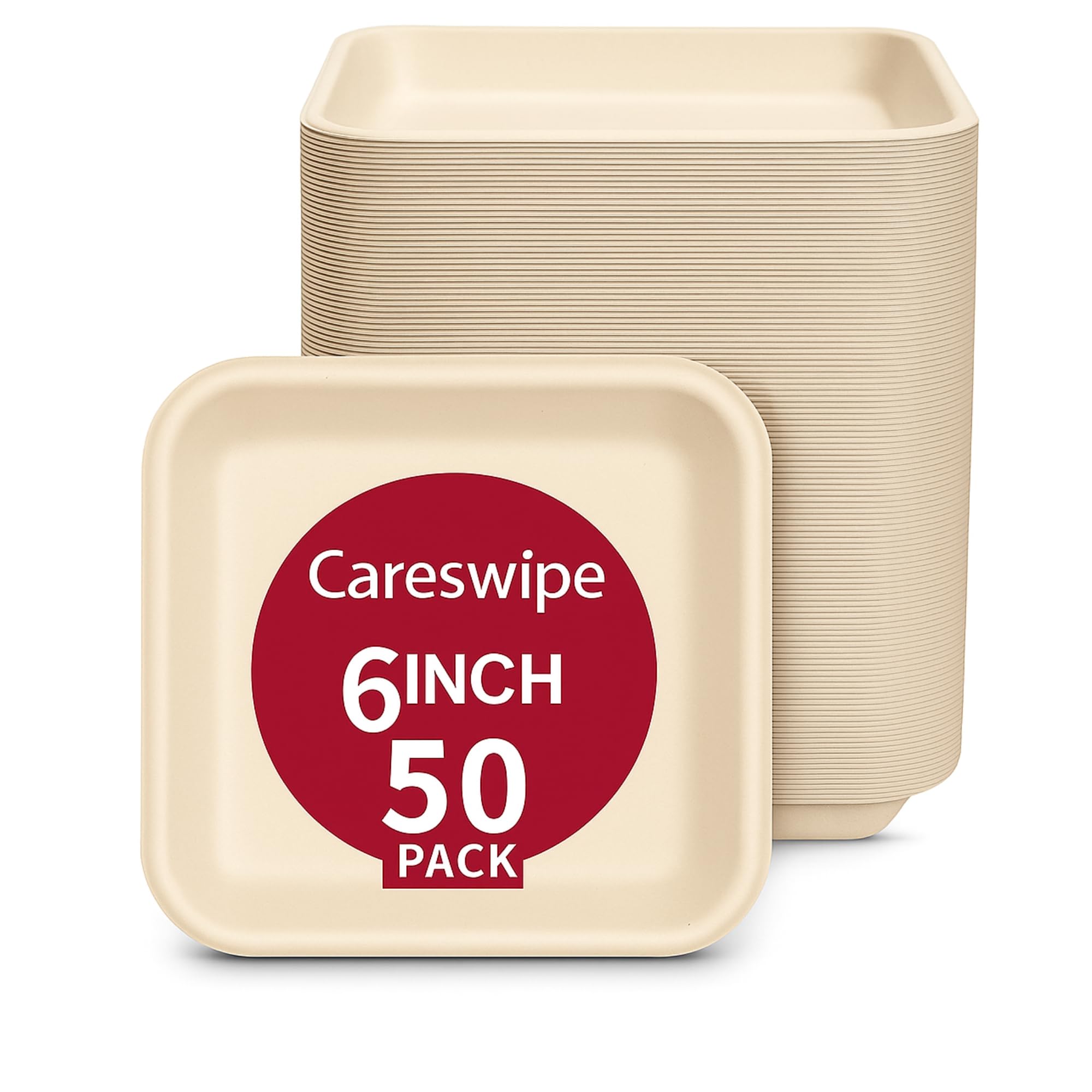 Careswipe Disposable Paper Plates 6 inch, 50 Count, Square, Beige | Eco-Friendly Sugarcane Plates for Wedding, Party, Cafes | Ideal for Both Hot & Cold Food-image-23