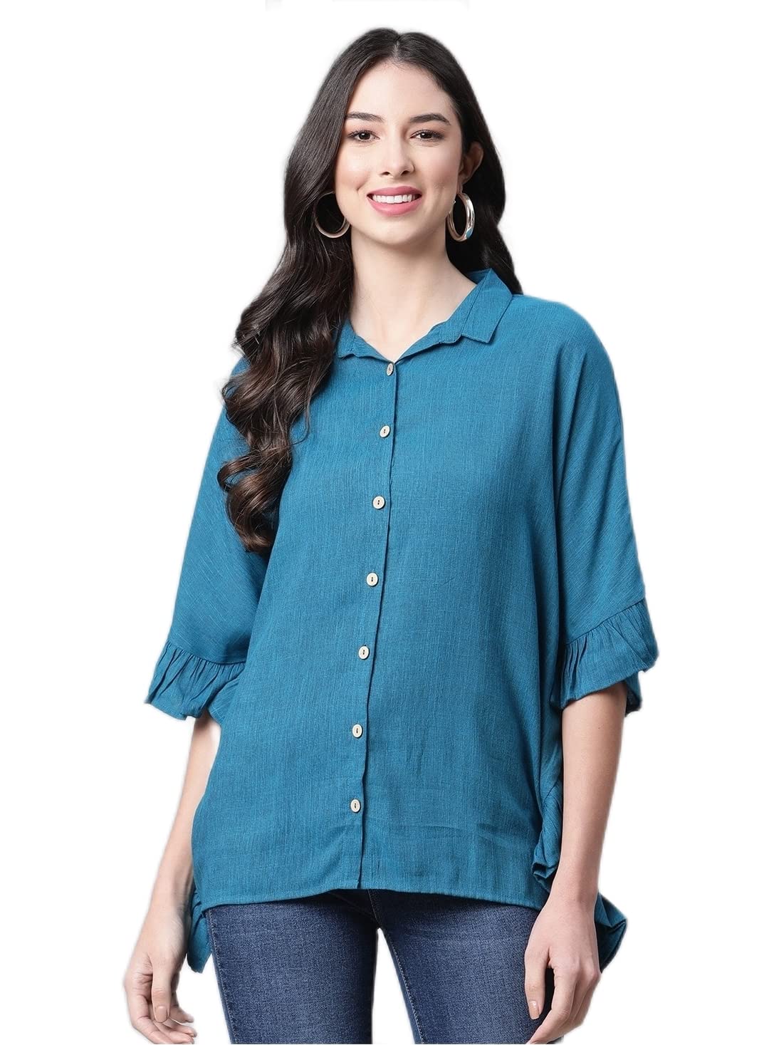cottinfab Women Blue Ruffles Kaftan Top-picture-17