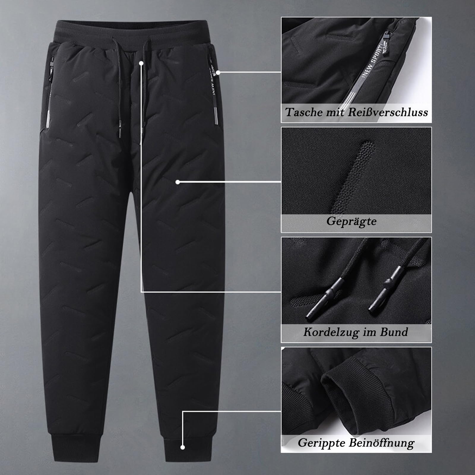 MEIION Outdoor Thermohose Herren Plus Size Herren-Samthose, Verdickte Warme Winterhose, Einfarbig, Geprägt, Lässig, Sport, L-7XL