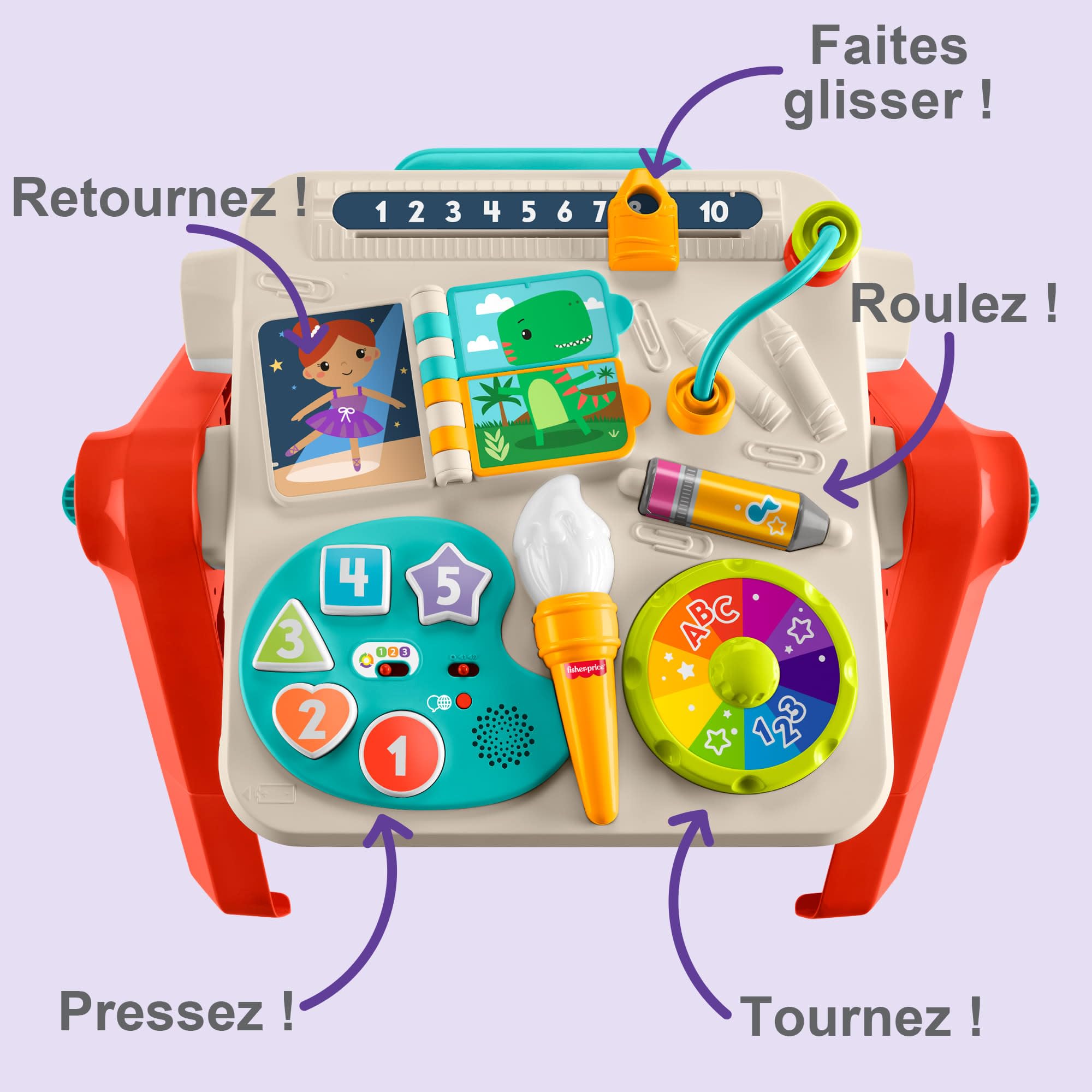 Fisher-Price Jouet d’éveil Musical Table d’activités et Chevalet 4 en 1 Rires et éveil à partir de 6 Mois, Version multilingue, JGW87
