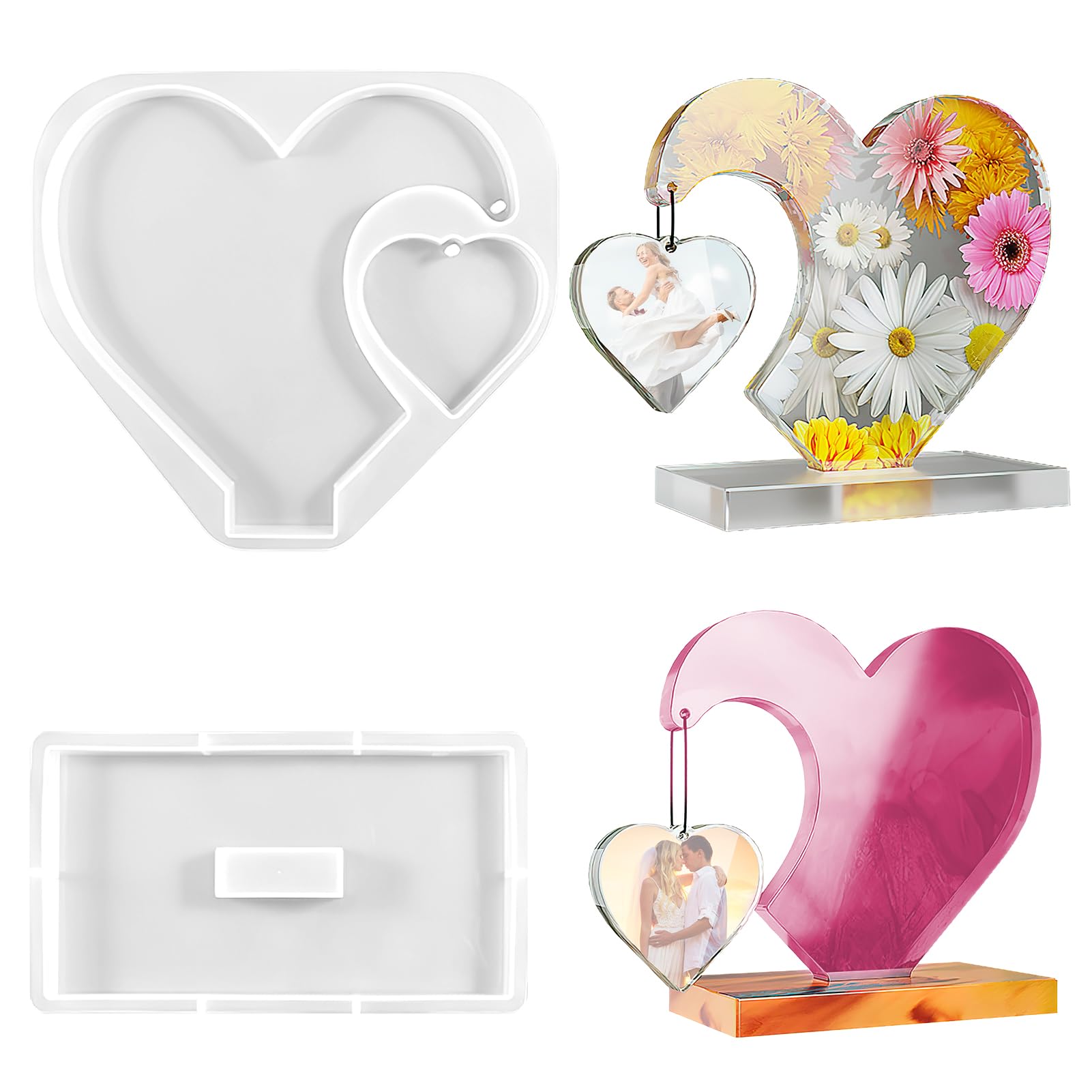 Moule Coeur Résine Epoxy Suuwwn Moule Resine Epoxy Forme De Coeur 3D,4Pièces Moule En Silicone Love Heart Candle Mold Moulle En Forme De Coeur Silicone Moule à Savon Pour Fabrication De Savon